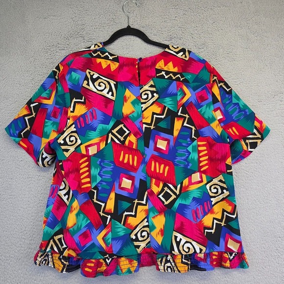 Graff Top Womens XL Abstract‎ Wearable Art Colorful Boxy Vintage USA 80 - Picture 2 of 10
